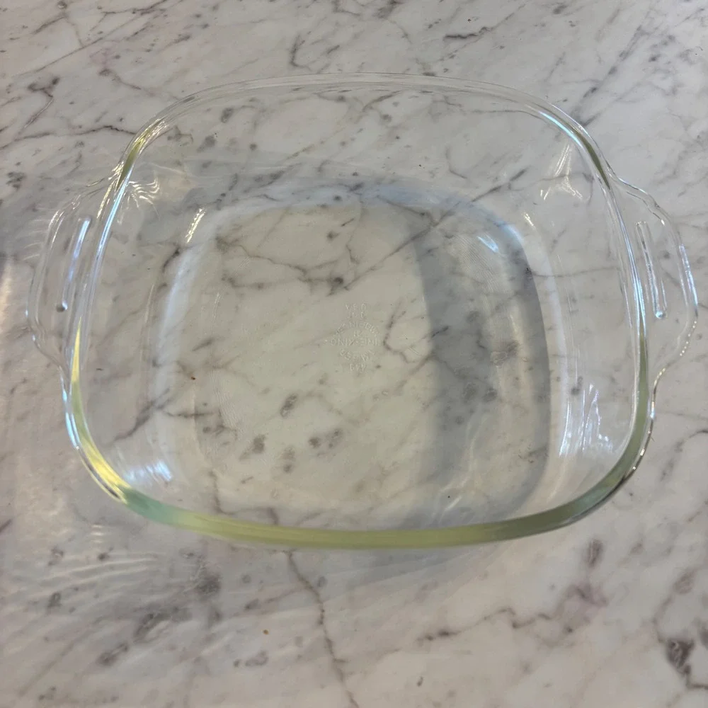 Vintage Fire-King Clear Glass Baking Dish 3QT Square Casserole Pan Made in USA